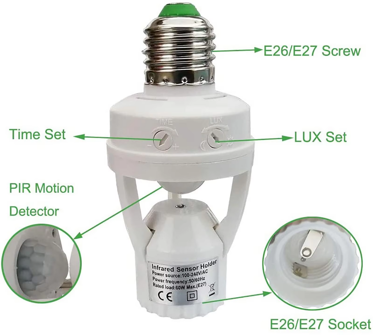 Motion Light Socket – Smart E27 LED Switch Adaptor (110V-220V)