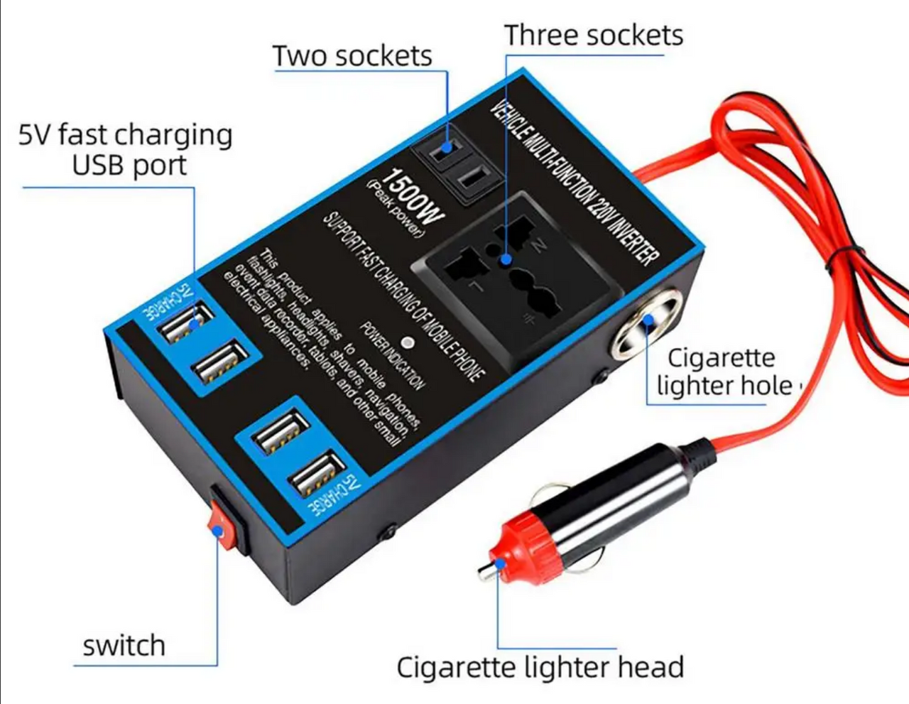 VoltDrive 1500W: Universal Car Inverter & Adapter